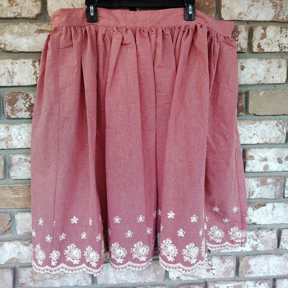 Unique Vintage NWT Women's Red Gingham Eyelet Hem Fit & Flare Midi Skirt 3X (20)